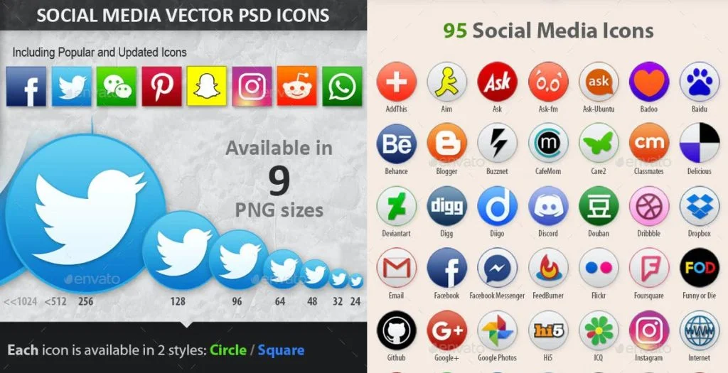 social media icons with names